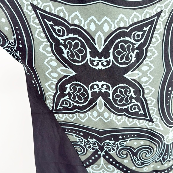 ETRO Paisley silk Handkerchief Blouse Top Size 46 Medium size 10 Gray Green - Picture 9 of 14